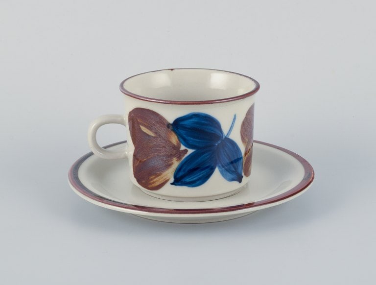 Arabia, Finland, retro stoneware coffee service. Hand-painted with flower motifs. - 5