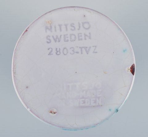 Nittsjö, Sweden, ceramic vase, green shaded glaze on a white base. Rare model. - 7