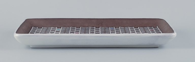 Ingrid Atterberg for Upsala-Ekeby, large rectangular "Corso" ceramic bowl designed with geometric - 7
