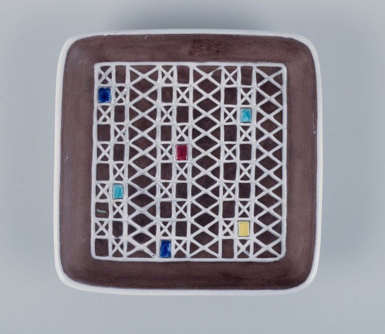 Ingrid Atterberg for Upsala-Ekeby, square "Corso" ceramic bowl with a geometric pattern. - 4