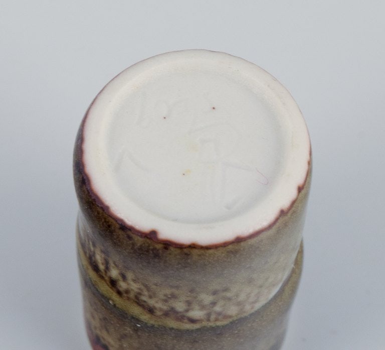 Stig Lindberg (1916-1982), Gustavsberg - Studio Hand, miniature vase with green-brown glaze. - 7
