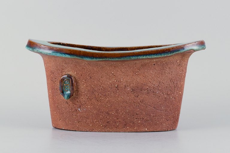 Curt Addin, large bowl in chamotte clay. Interior with turquoise glaze. - 3