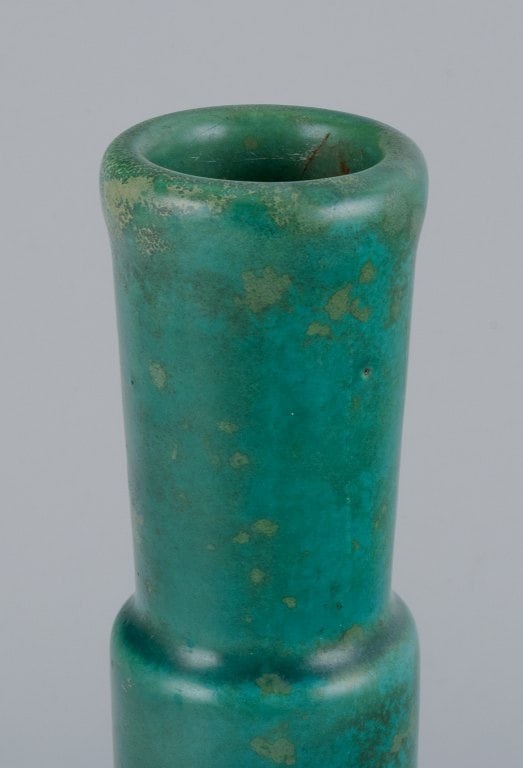 Hans Hedberg for Biot, France, unique ceramic vase with speckled glaze in green tones. - 7