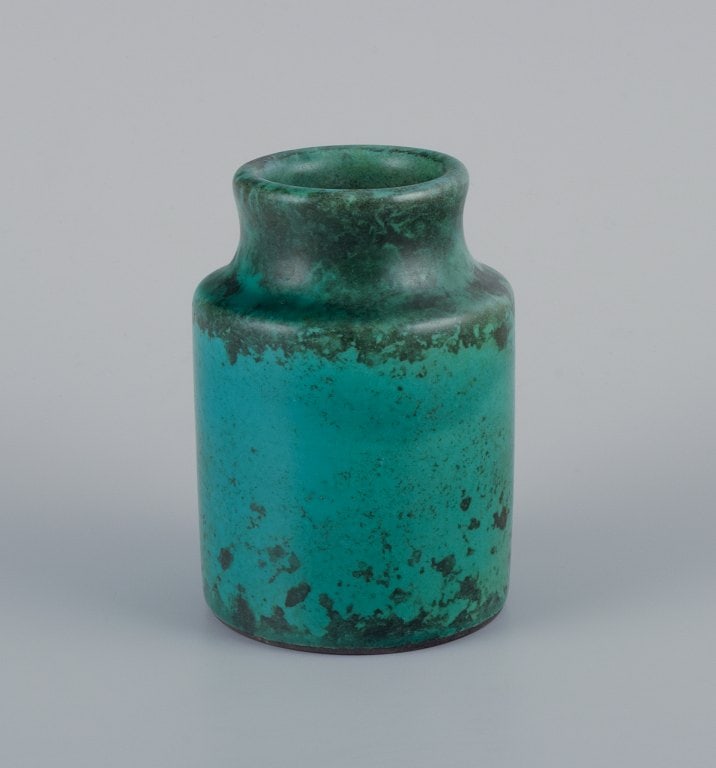 Hans Hedberg for Biot, France, unique ceramic vase with speckled green glaze. - 2