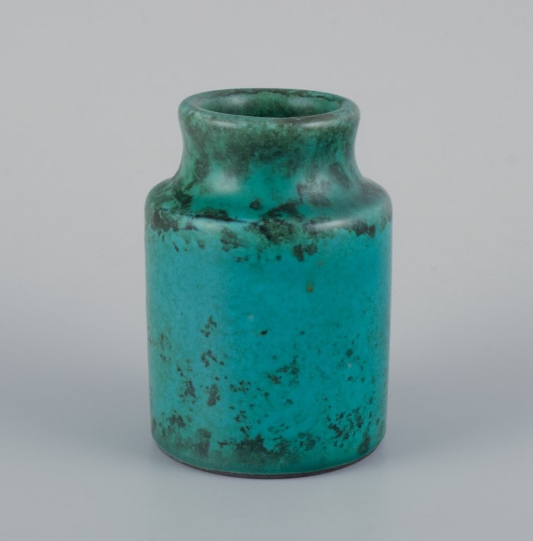 Hans Hedberg for Biot, France, unique ceramic vase with speckled green glaze. - 4