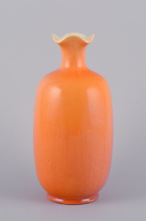 Rörstrand, Sweden, large faience vase with uranium yellow glaze. - 3