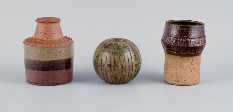 Conny Walther, Danish ceramicist and others, unique ceramics, two ceramic vases and a candle holder - 2