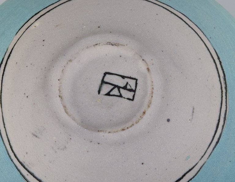 Ane-Katrine von Bülow, Danish contemporary ceramicist. Unique bowl in turquoise with geometric - 8