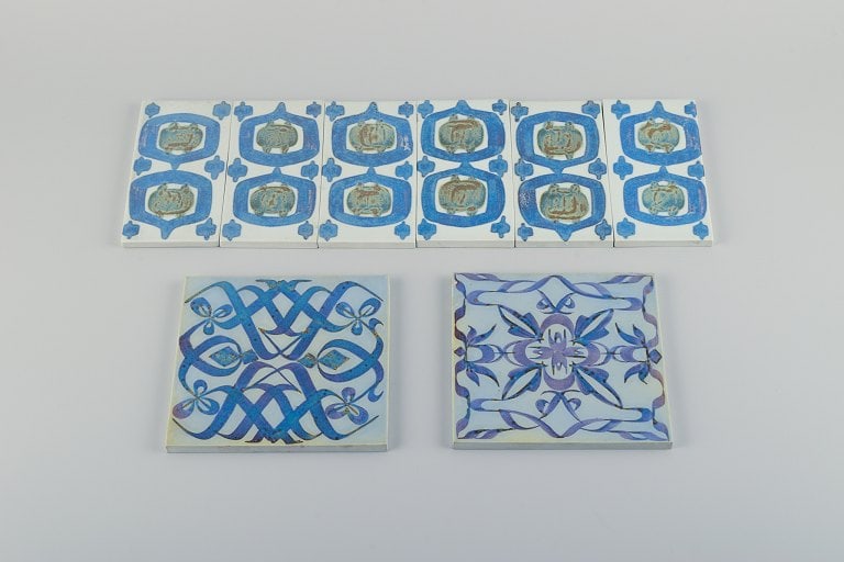 Aluminia and Royal Copenhagen, Tenera faience. Eight tiles. - 2