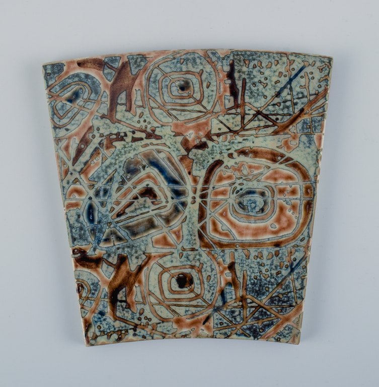 Royal Copenhagen, six Baca faience tiles with patterned glaze in brown, blue and green. - 5