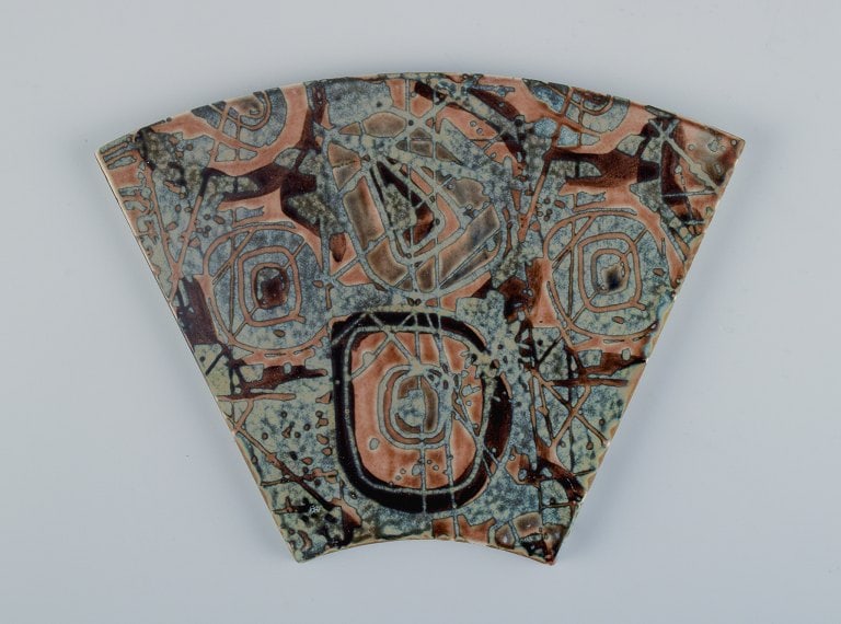 Royal Copenhagen, six Baca faience tiles with patterned glaze in brown, blue, green and sand - 3