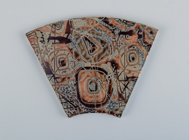 Royal Copenhagen, six Baca faience tiles with patterned glaze in brown, blue, green and sand - 4