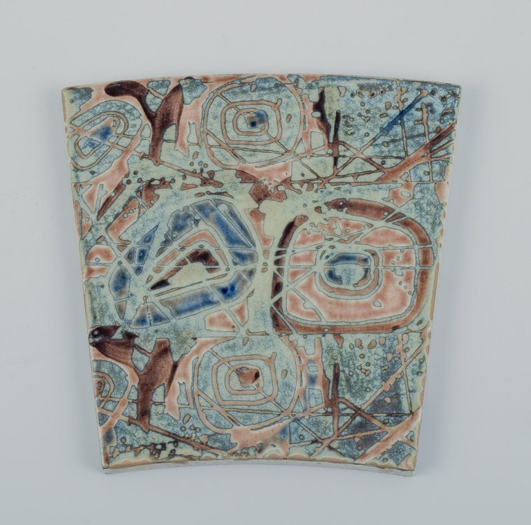 Royal Copenhagen, six Baca faience tiles with patterned glaze in brown, blue, green and sand - 3