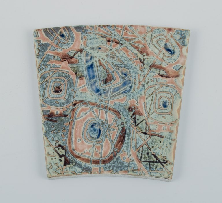 Royal Copenhagen, six Baca faience tiles with patterned glaze in brown, blue, green and sand - 5