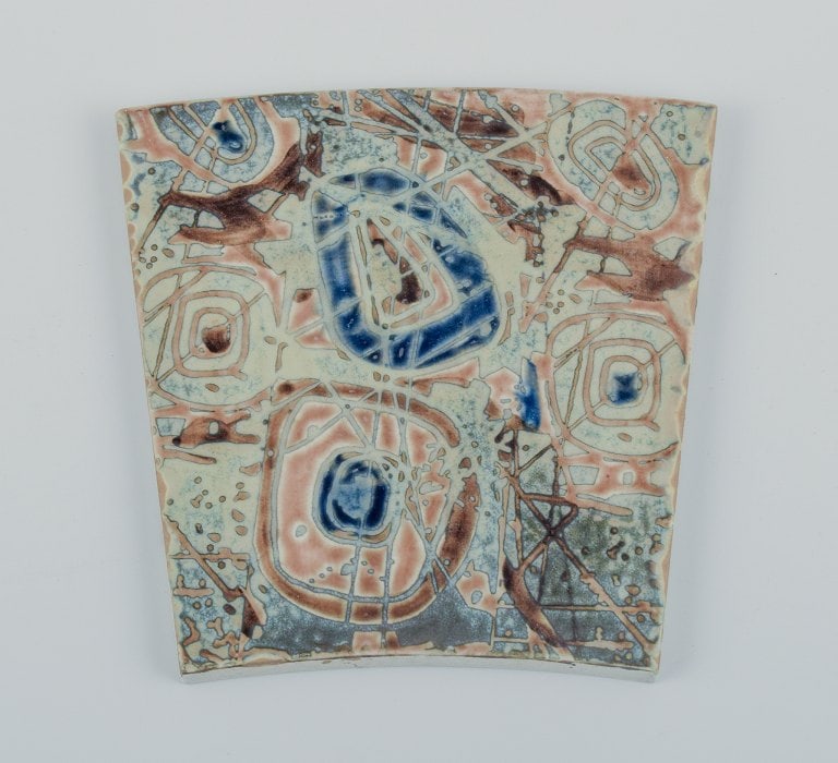 Royal Copenhagen, six Baca faience tiles with patterned glaze in brown, blue, green and sand - 6
