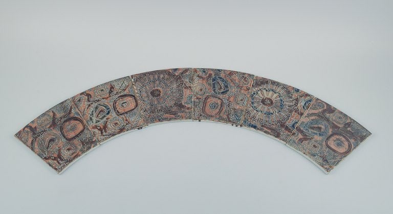 Royal Copenhagen, six Baca faience tiles with patterned glaze in brown, blue and green. - 2