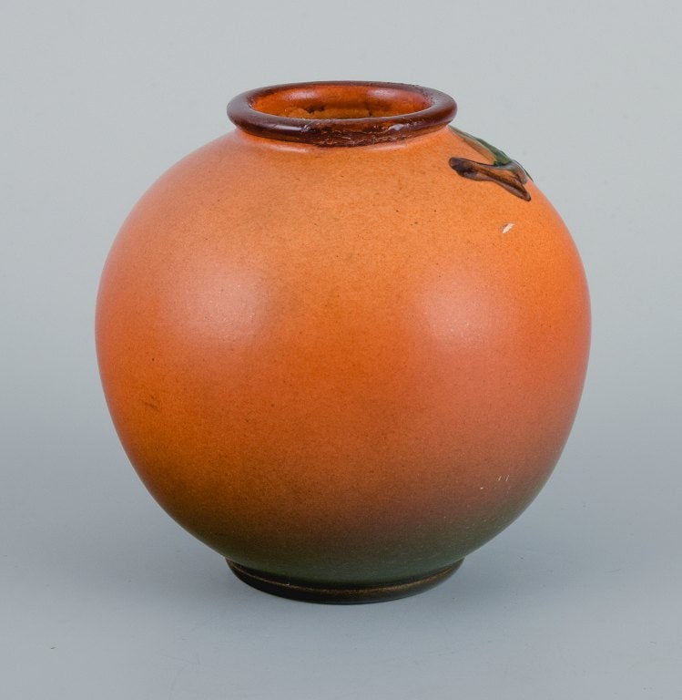 Ipsen's, Denmark. Two small vases with glaze in orange-green shades. - 4