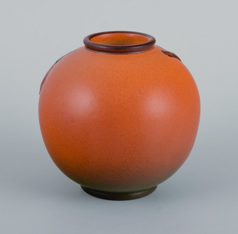 Ipsen's, Denmark. Two small vases with glaze in orange-green shades. - 6