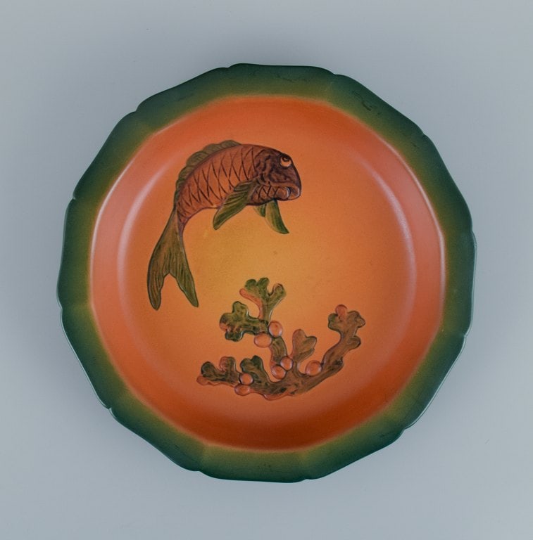 Ipsens, Denmark, dish with fish with glaze in orange-green shades. - 3