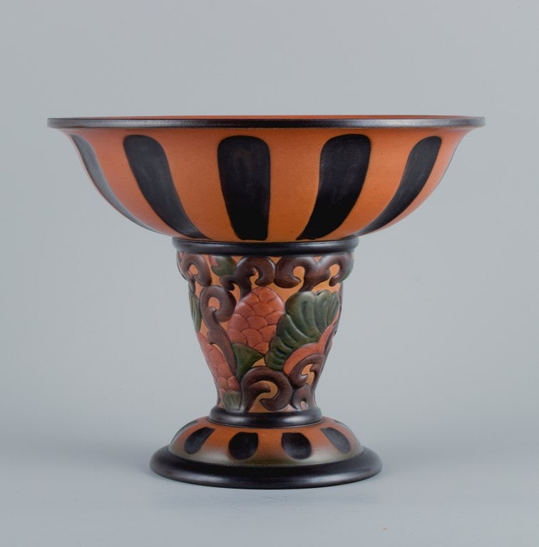 Ipsens, Denmark, Art Nouveau faience compote, decorated with foliage and flowers. - 2