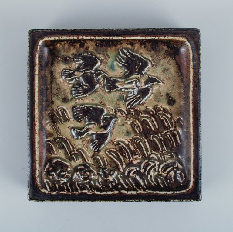 Knud Kyhn for Royal Copehagen. Wall relief in stoneware with a motif of birds in a landscape. - 2