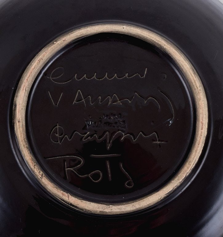 Valluris, France, unique ceramic bowl in black glaze with female motif. - 6