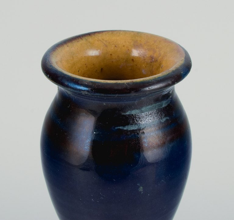 Kähler vase with blue glaze and motif of flowers and branches. - 5