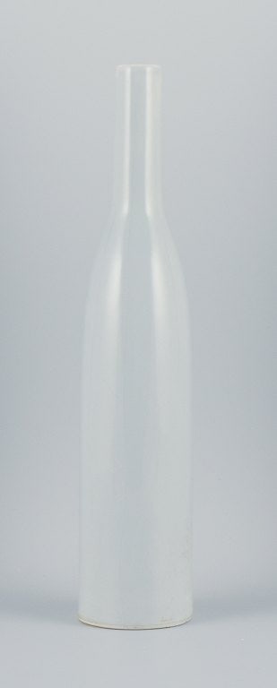 Style of Ruelland, tall bottle-shaped ceramic vase. Light gray glaze. Handmade. - 3