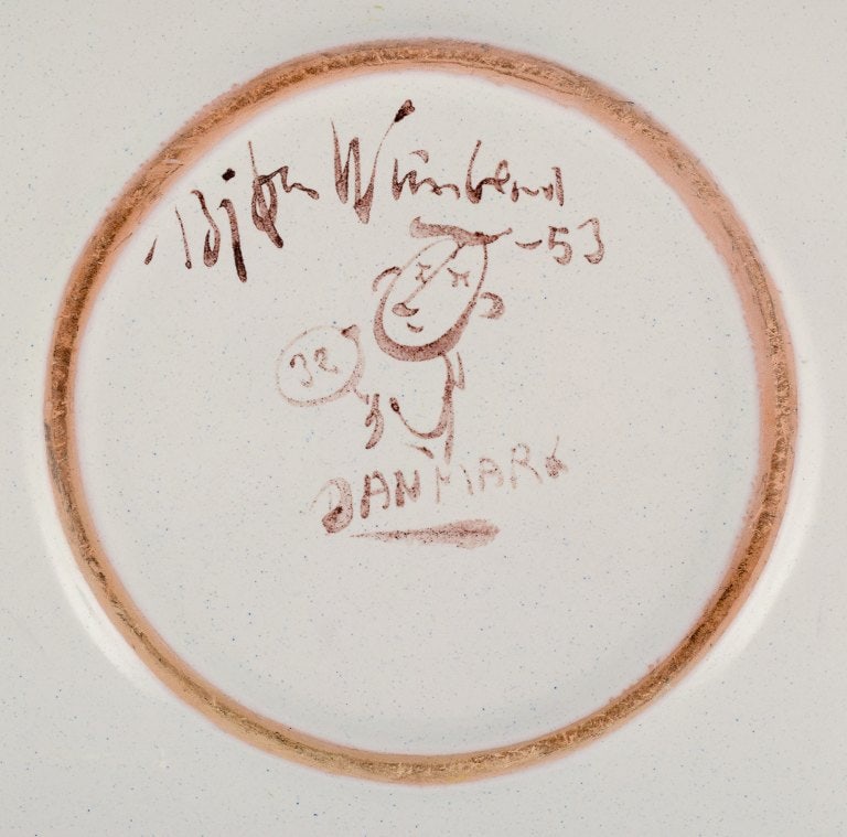 Bjørn Wiinblad, large, early unique hand-painted dish decorated with romantic scenery in a - 8