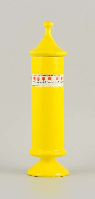 Alvino Bagni, Italy, tall unique vase in yellow hand-decorated ceramic. - 3