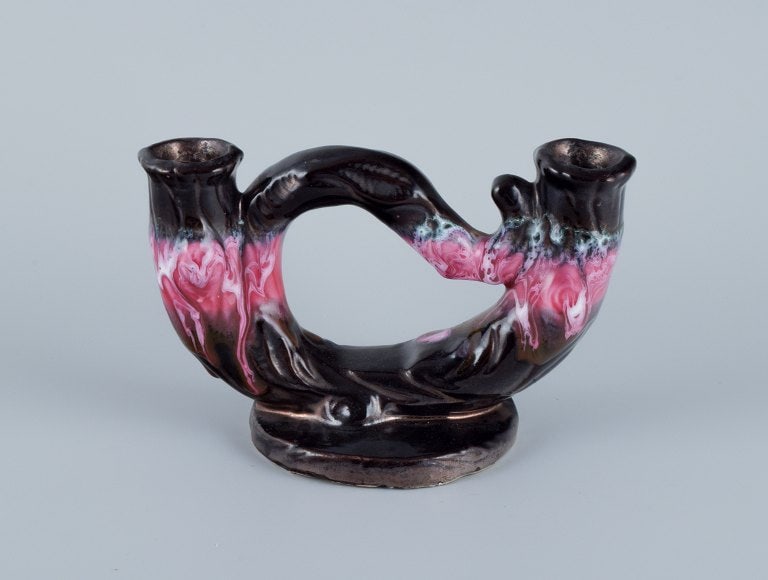 Valluris, France, Lidded bowl, two-armed candlestick and a vase. - 6