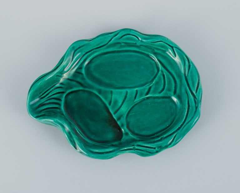Vallauris, France, four dishes with glaze in shades of green. - 4
