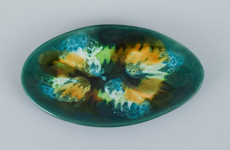 Vallauris, France, four dishes with glaze in shades of green. - 5