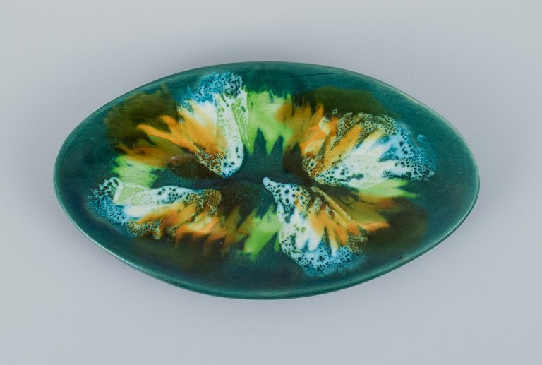 Vallauris, France, four dishes with glaze in shades of green. - 6