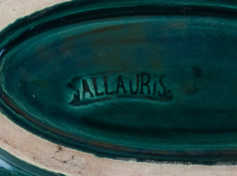 Vallauris, France, four dishes with glaze in shades of green. - 7