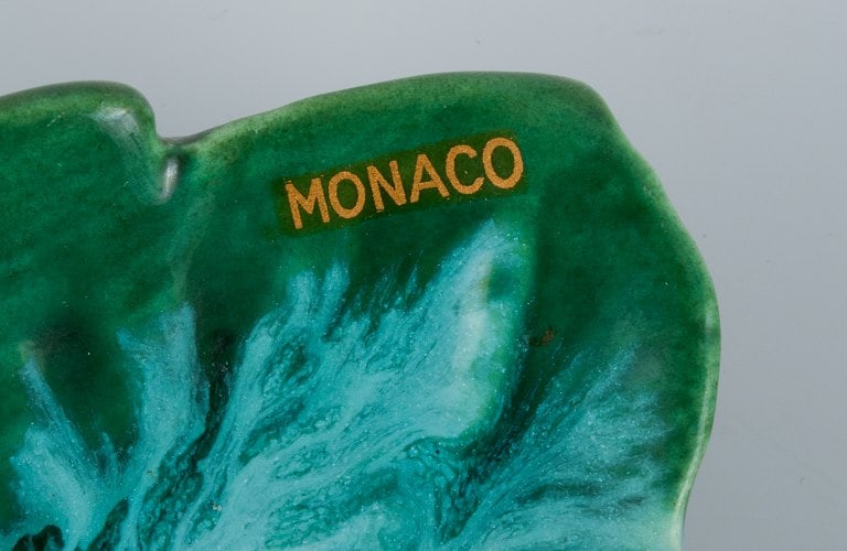 Vallauris, France, four dishes with glaze in shades of green. - 8