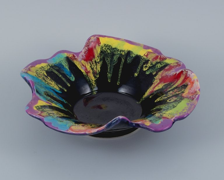 Vallauris, France. Large ceramic bowl in multicolored glaze. - 2