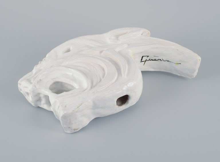 Roger Guerin (1896-1954), unique sculpture in white glazed ceramic in the form of a cat. - 7