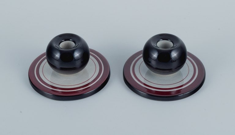 Ilse Claesson for Rörstrand, two hand-painted faience candlesticks. - 2