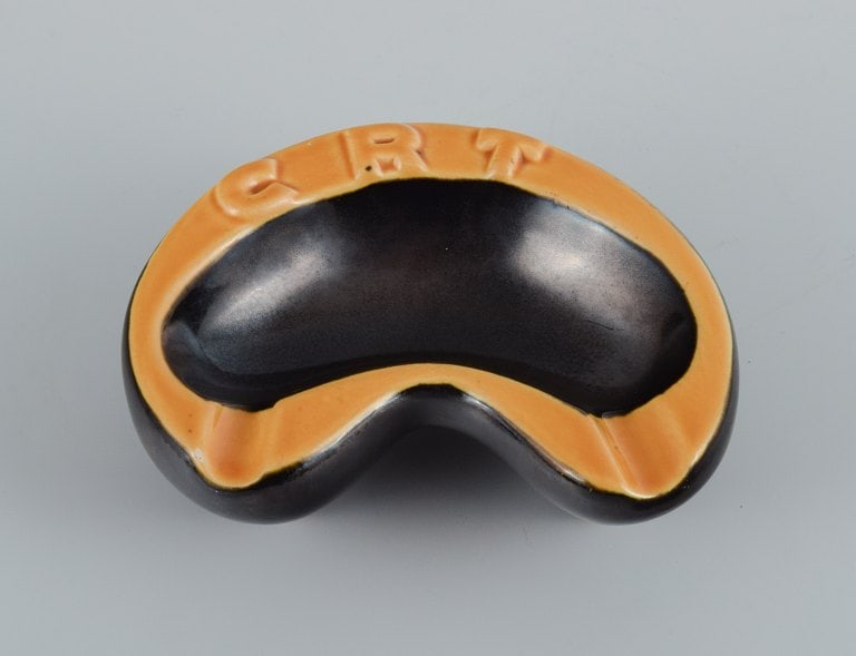Vallauris, France, two ceramic bowls with yellow and green glazes on a black base. - 4