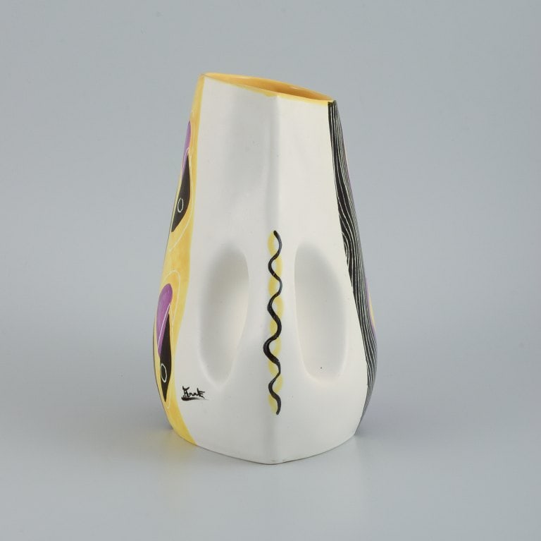 Vallauris, Unique ceramic vase in organic form. Hand painted with abstract motif. - 4
