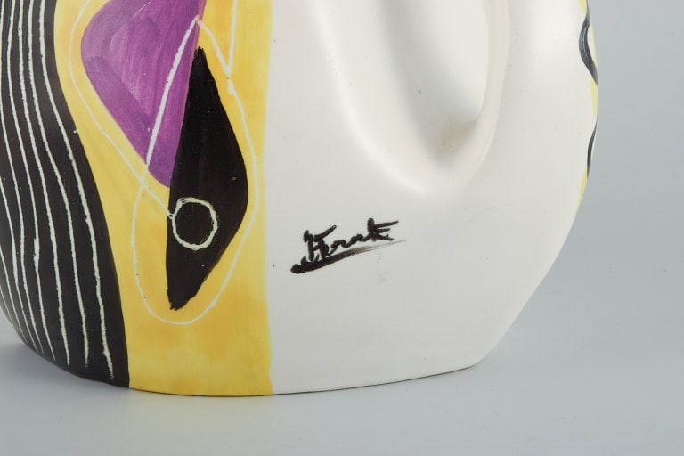 Vallauris, Unique ceramic vase in organic form. Hand painted with abstract motif. - 6