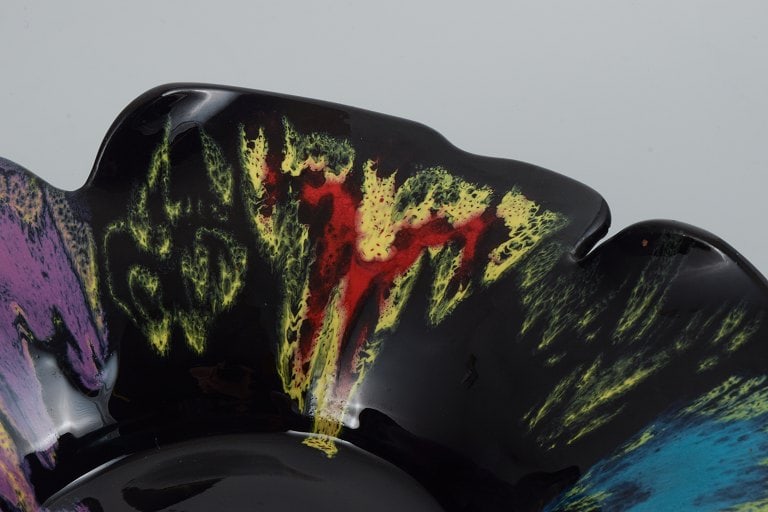 Vallauris, France, ceramic bowl in brightly colored glazes on a black base. - 7