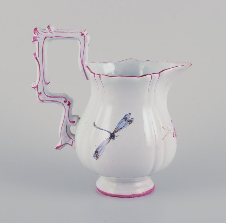 Emile Gallé (style of). Pitcher in faience with motifs of flowers and insects. - 3