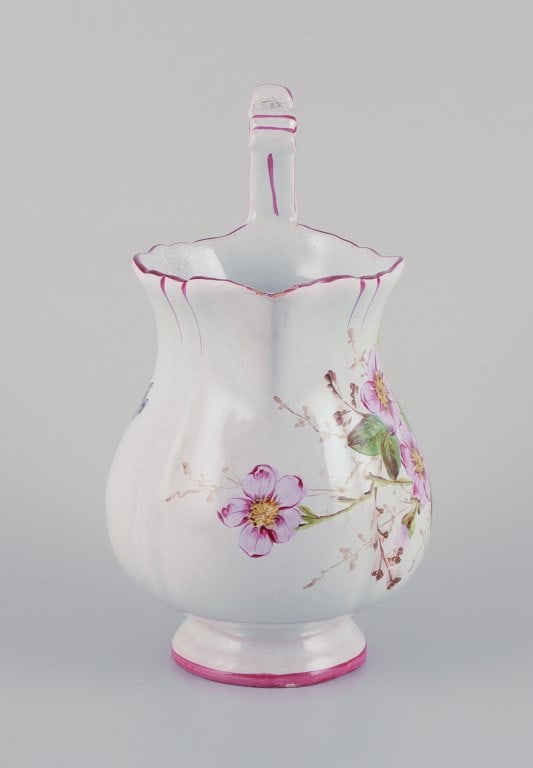 Emile Gallé (style of). Pitcher in faience with motifs of flowers and insects. - 4