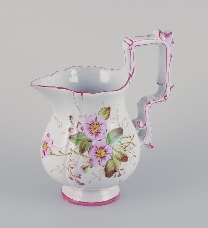 Emile Gallé (style of). Pitcher in faience with motifs of flowers and insects. - 5
