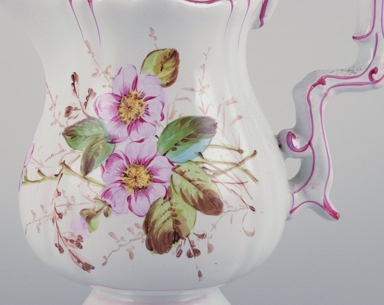 Emile Gallé (style of). Pitcher in faience with motifs of flowers and insects. - 6