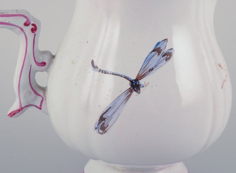 Emile Gallé (style of). Pitcher in faience with motifs of flowers and insects. - 7