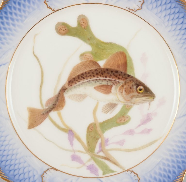 Royal Copenhagen Fauna Danica fish plate. Hand-painted fish motif with gold decoration. - 3