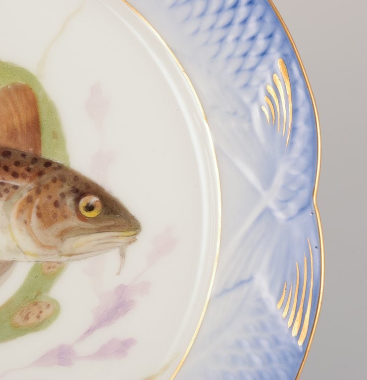 Royal Copenhagen Fauna Danica fish plate. Hand-painted fish motif with gold decoration. - 6